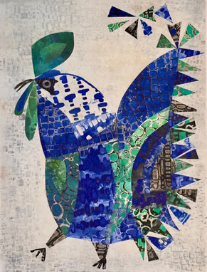 Plumas al Alba (Monoprint-Collage 28" x 20")